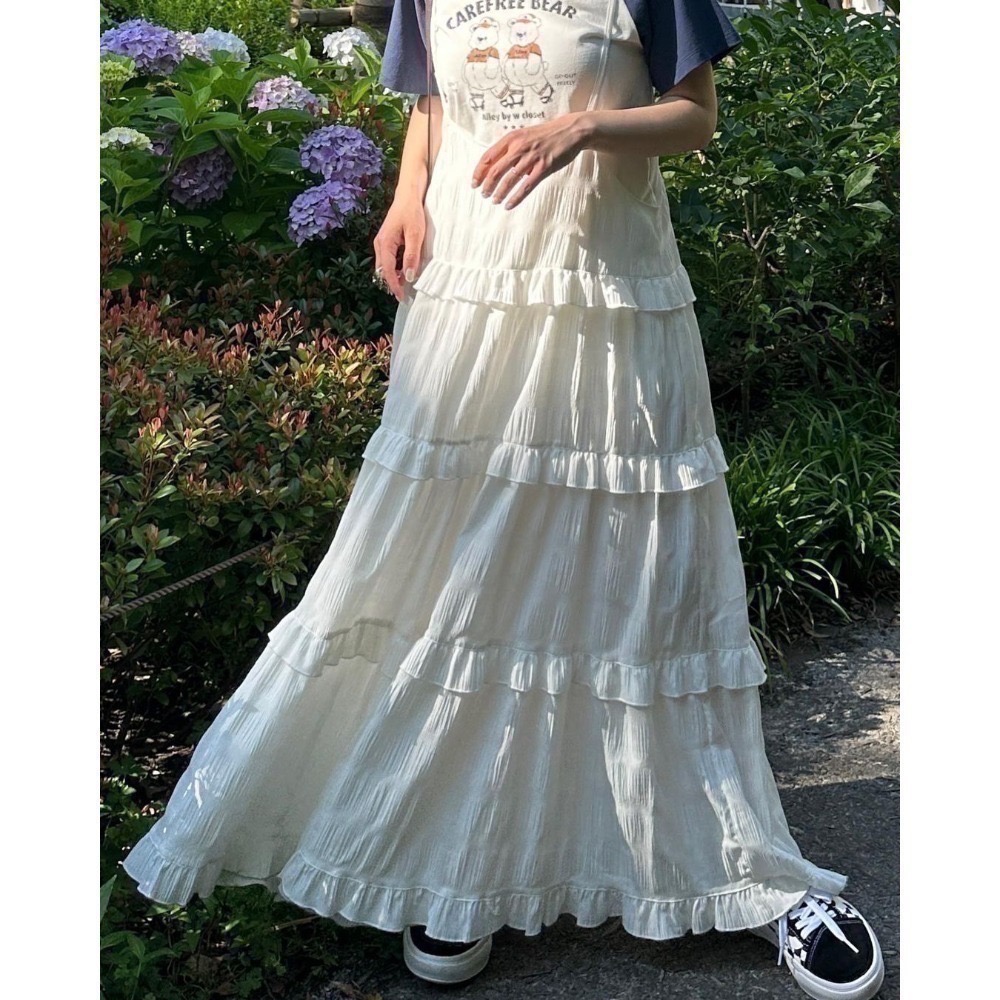 甜心貓💕現貨。【Alley】by w closet  日本熱賣款可疊穿多層荷葉邊吊帶裙 三色均碼 連衣裙肩帶裙-規格圖11