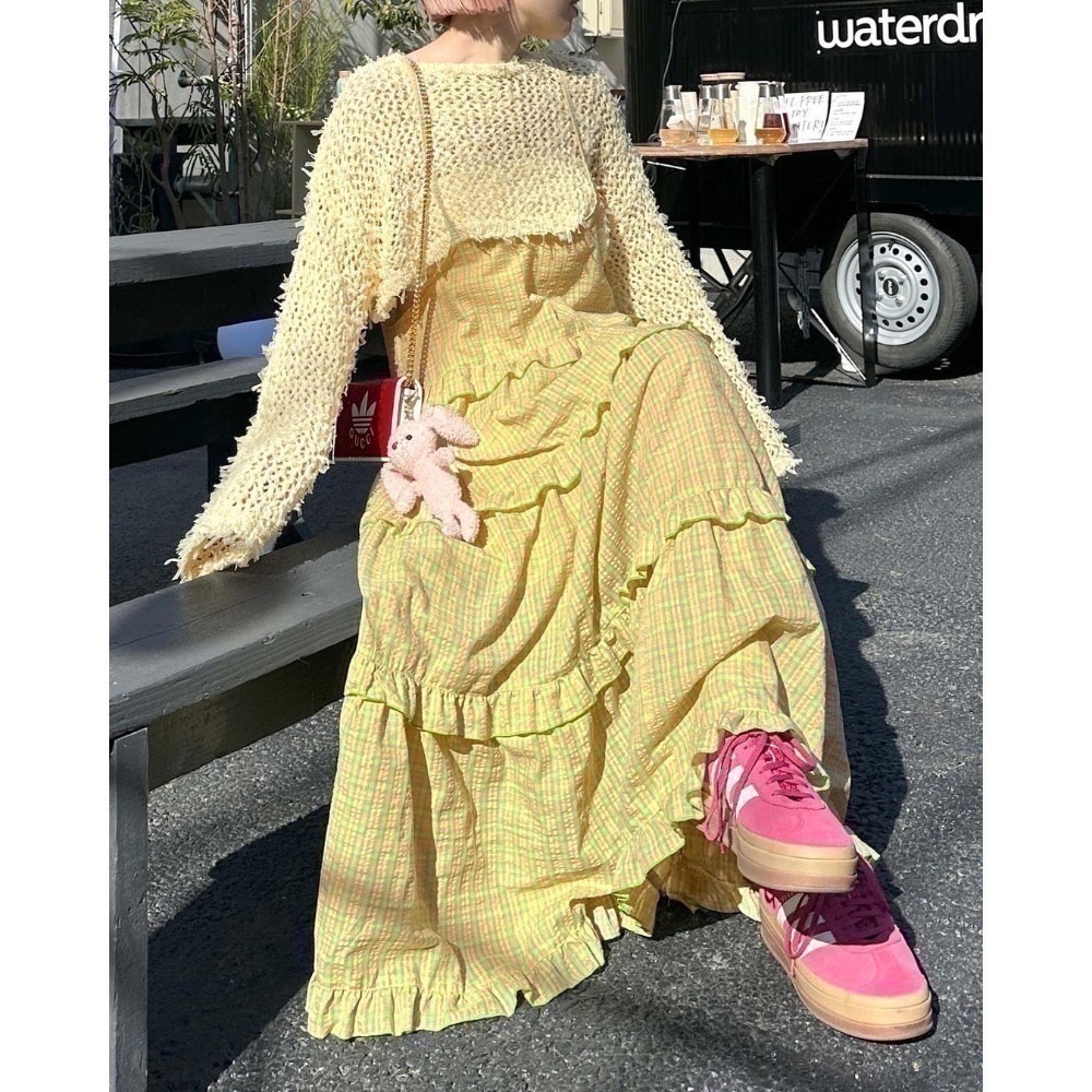 甜心貓💕現貨。【Alley】by w closet  日本熱賣款可疊穿多層荷葉邊吊帶裙 三色均碼 連衣裙肩帶裙-規格圖11