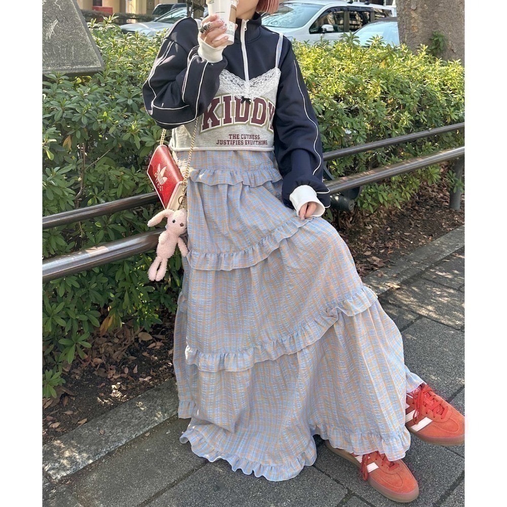 甜心貓💕現貨。【Alley】by w closet  日本熱賣款可疊穿多層荷葉邊吊帶裙 三色均碼 連衣裙肩帶裙-規格圖11