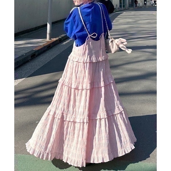 甜心貓💕現貨。【Alley】by w closet  日本熱賣款可疊穿多層荷葉邊吊帶裙 三色均碼 連衣裙肩帶裙-規格圖11