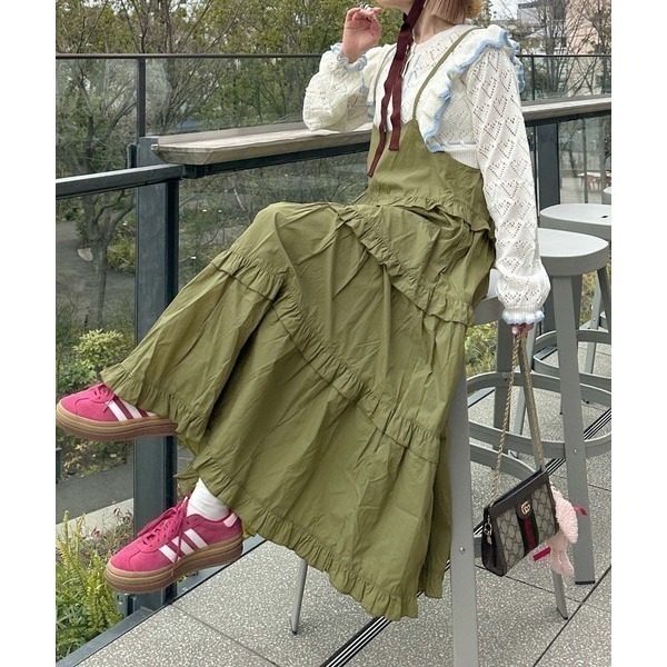 甜心貓💕現貨。【Alley】by w closet  日本熱賣款可疊穿多層荷葉邊吊帶裙 三色均碼 連衣裙肩帶裙-規格圖11