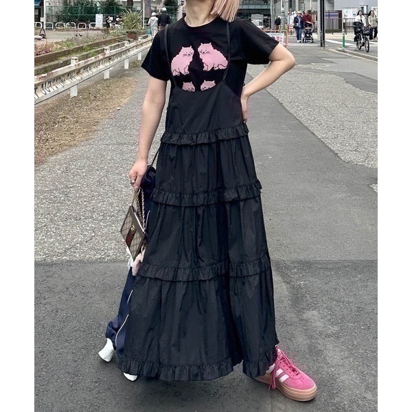 甜心貓💕現貨。【Alley】by w closet  日本熱賣款可疊穿多層荷葉邊吊帶裙 三色均碼 連衣裙肩帶裙-規格圖11