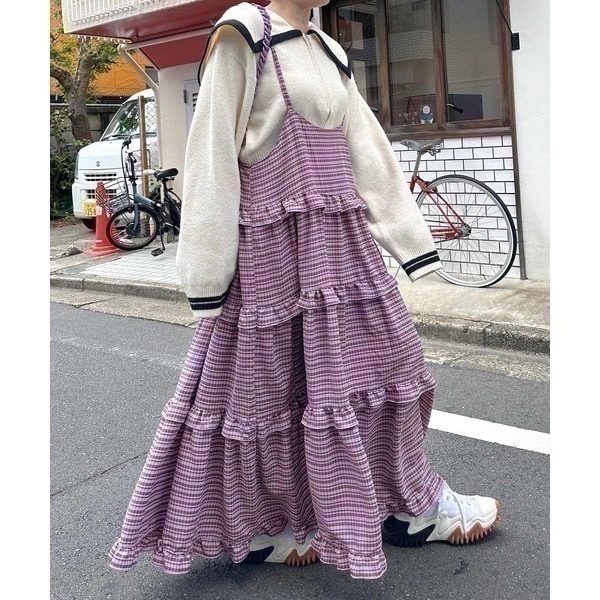甜心貓💕現貨。【Alley】by w closet  日本熱賣款可疊穿多層荷葉邊吊帶裙 三色均碼 連衣裙肩帶裙-規格圖11