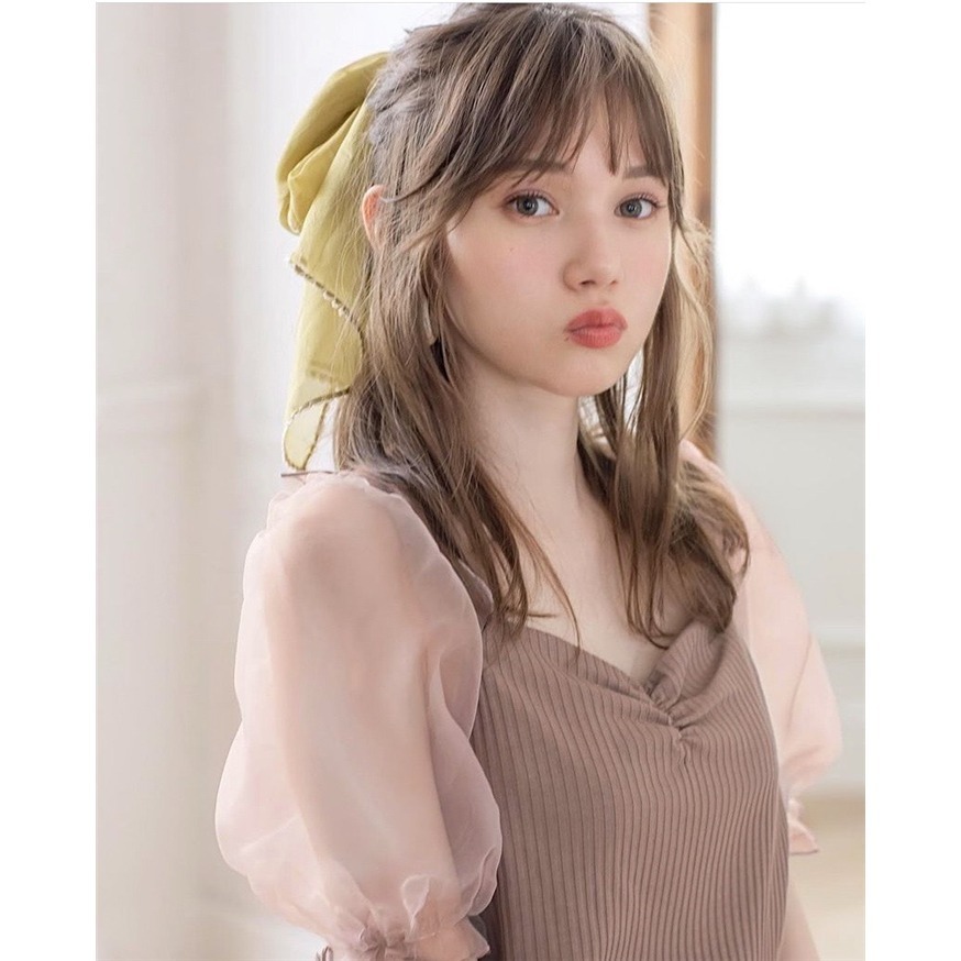 甜心貓💕少量現貨有吊牌~日本再入荷！日單 GRL 多家 甜美桃心領網紗泡泡袖拼接薄款針織上衣 三色+2 均碼-細節圖5