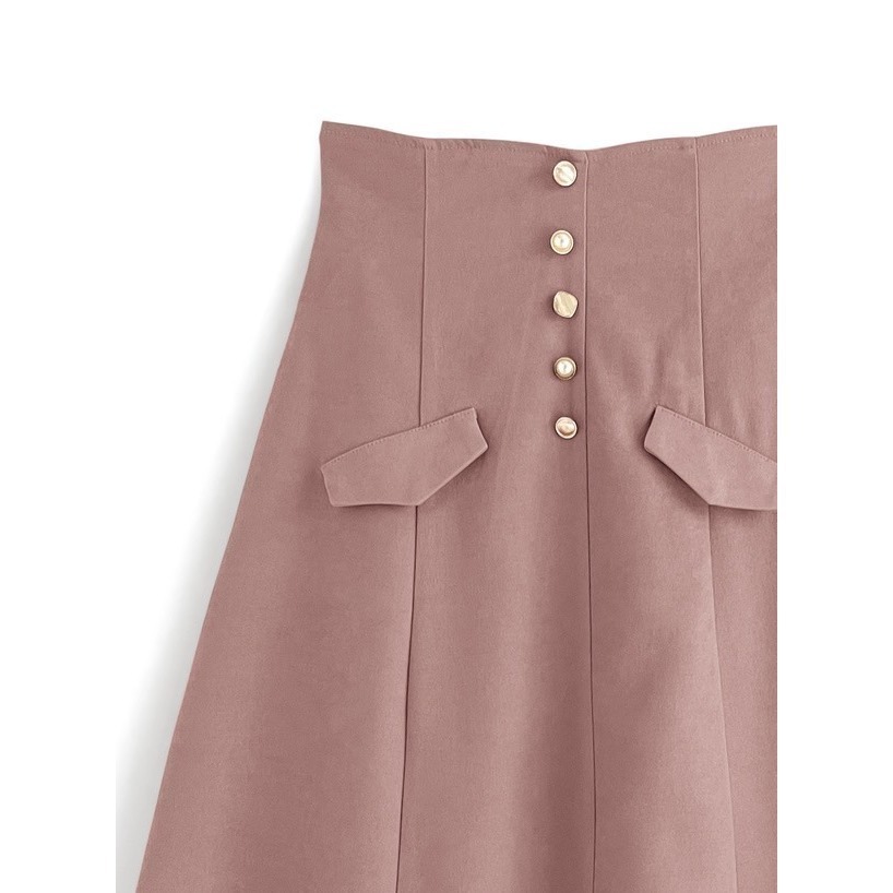 甜心貓💕少量現貨有標~日單 GRL 顯瘦高腰單排釦裝飾半身裙 三色 SML 長裙 A字裙-細節圖7