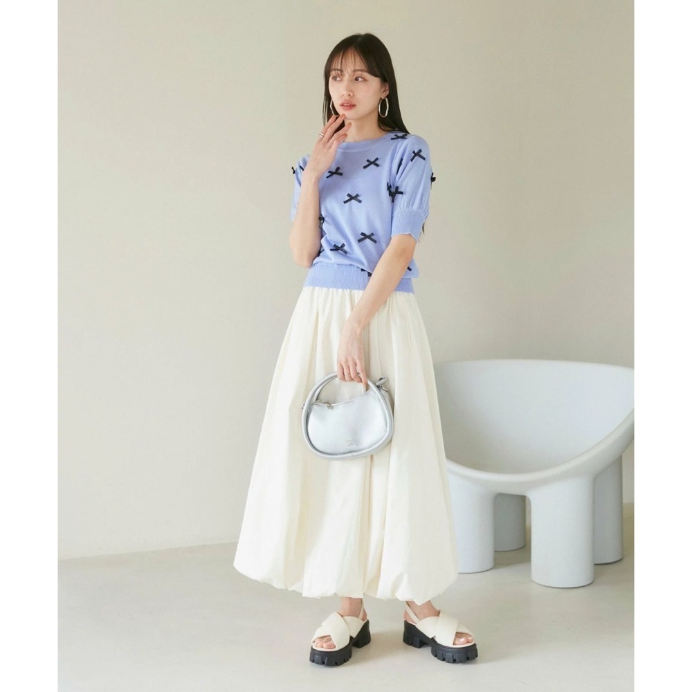 甜心貓~現貨。日單 VIS 甜美蝴蝶結薄款短袖針織衫 四色 均碼 針織上衣-細節圖7