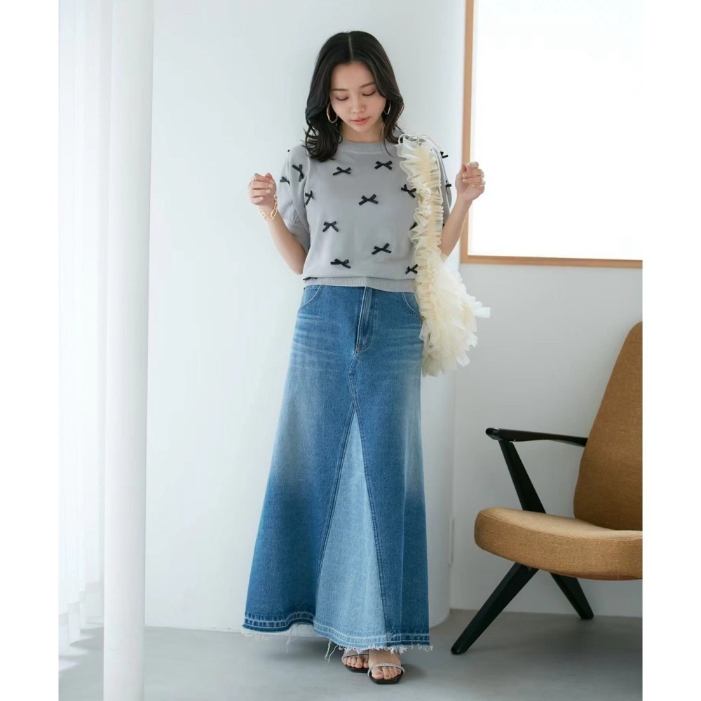 甜心貓~現貨。日單 VIS 甜美蝴蝶結薄款短袖針織衫 四色 均碼 針織上衣-細節圖8