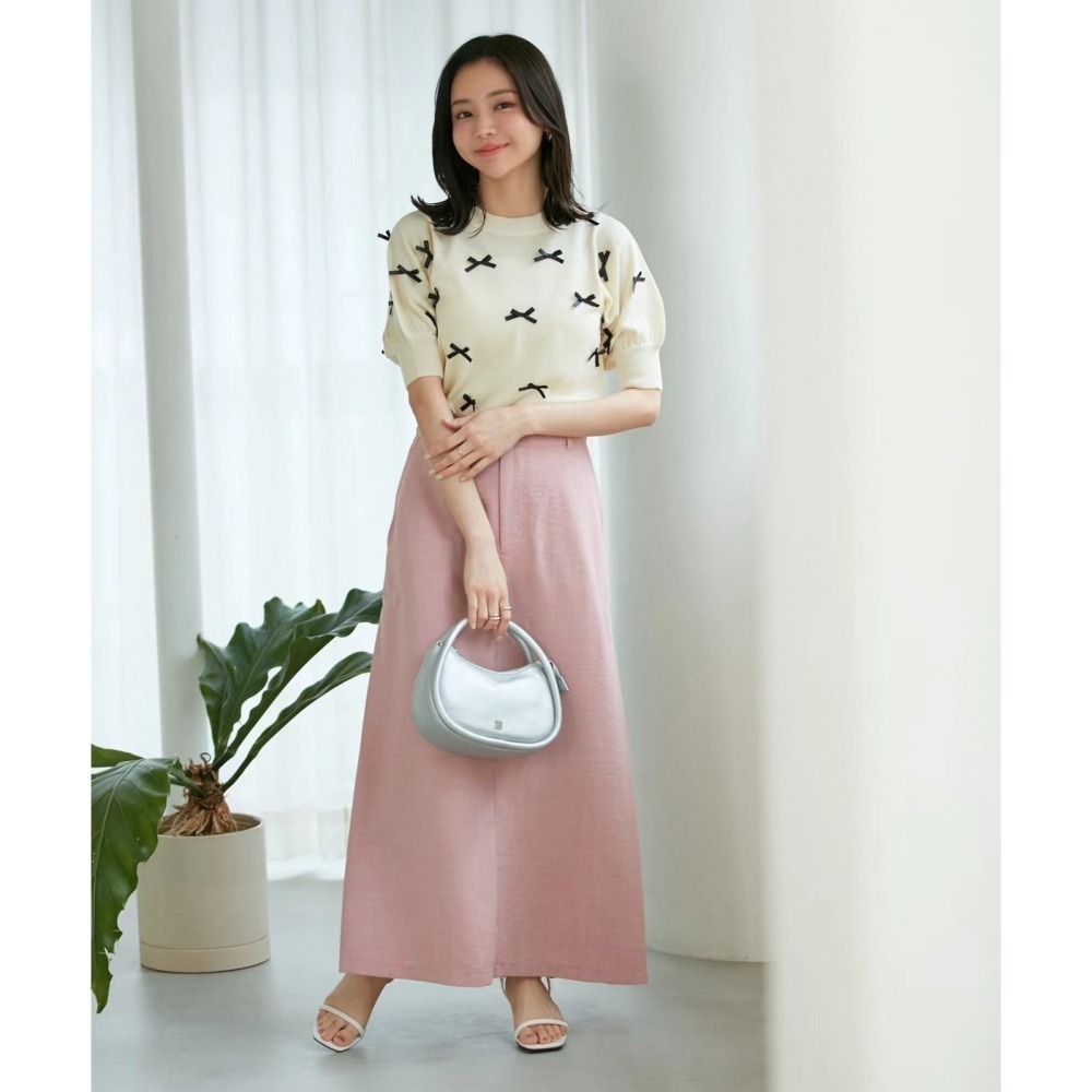 甜心貓~現貨。日單 VIS 甜美蝴蝶結薄款短袖針織衫 四色 均碼 針織上衣-細節圖9