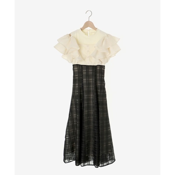 甜心貓~少量現貨。日單 MAJESTIC LEGON 假兩件荷葉邊修身洋裝 連衣裙 連身裙 SM 多色-規格圖11