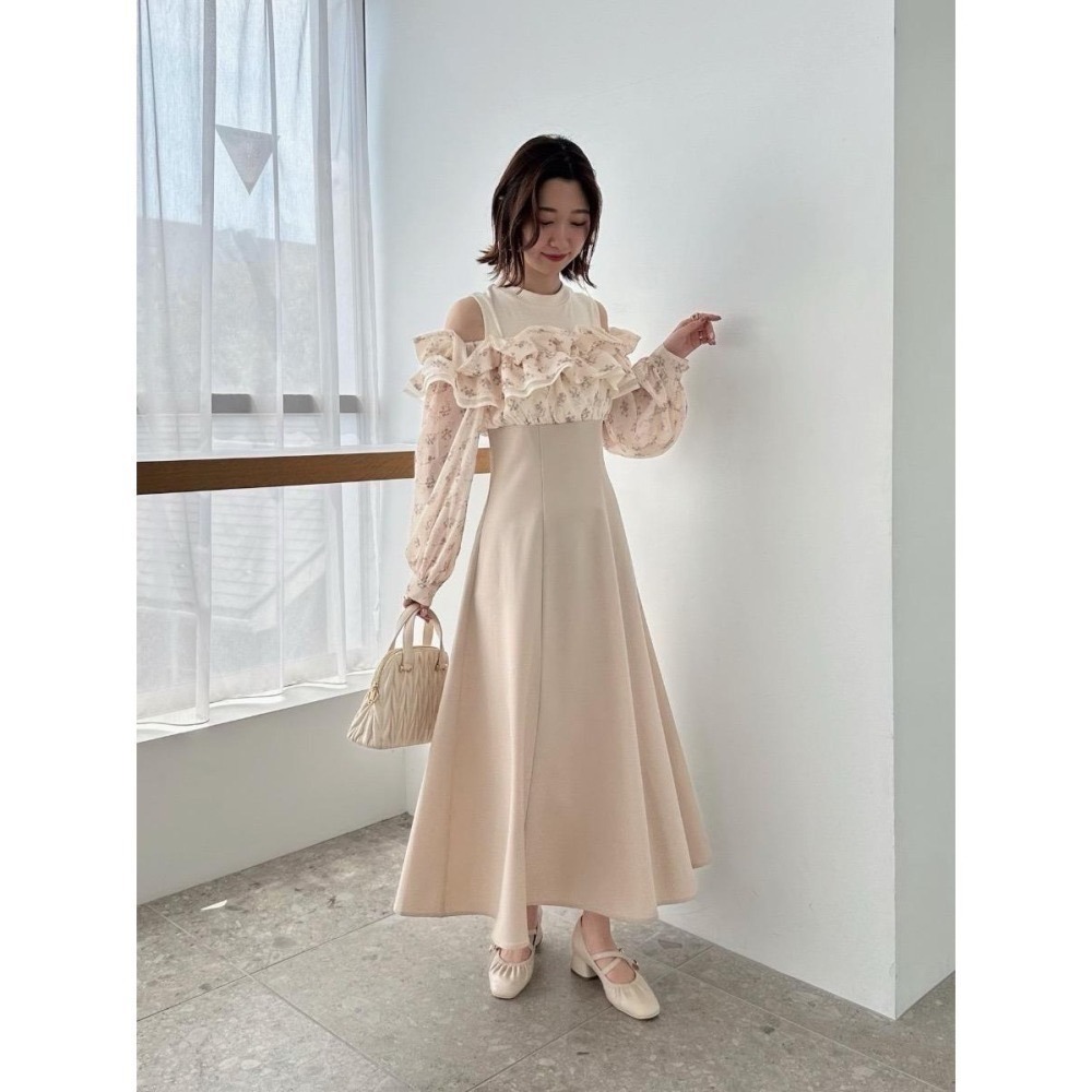 甜心貓~現貨+預購。日單 MAJESTIC LEGON 假兩件荷葉邊修身長袖洋裝 連衣裙 連身裙 SM 多色-細節圖6