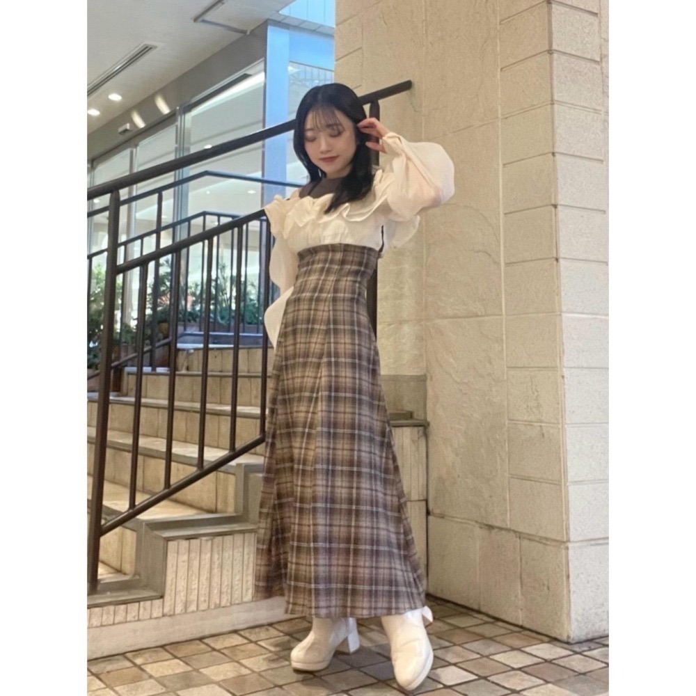 甜心貓~現貨+預購。日單 MAJESTIC LEGON 假兩件荷葉邊修身長袖洋裝 連衣裙 連身裙 SM 多色-細節圖7