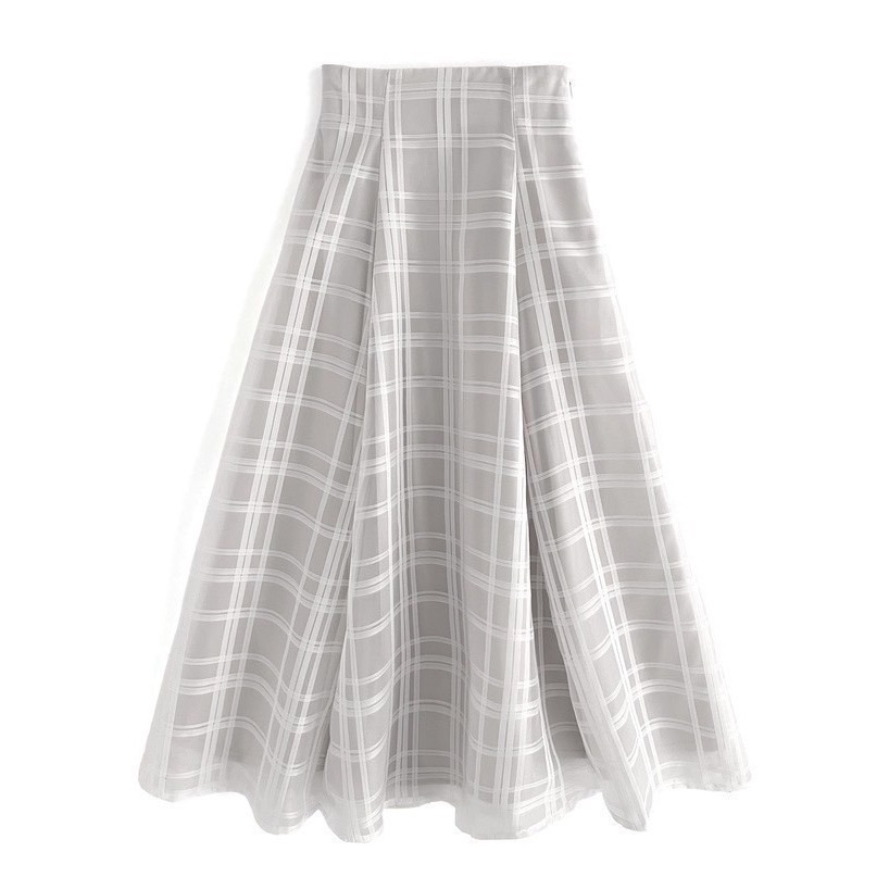 甜心貓~現貨。 GRL 🇯🇵超人氣！高腰顯瘦經典格子網紗喇叭裙 三色 S-L 長裙 A字裙 半身裙-規格圖11