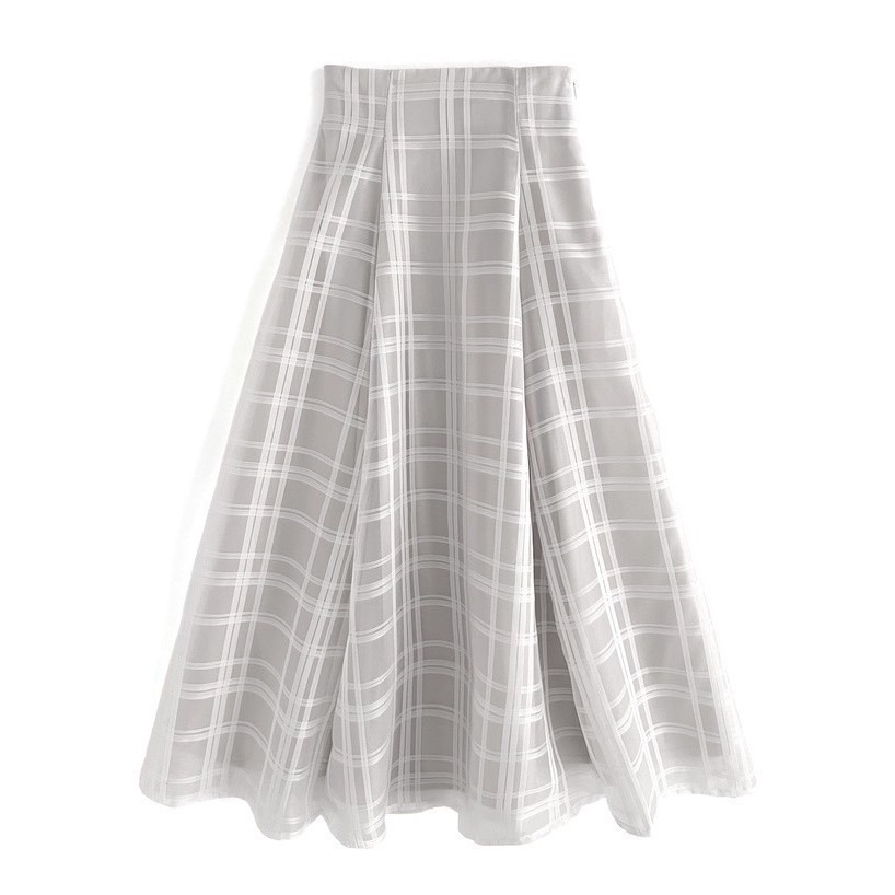 甜心貓~現貨。 GRL 🇯🇵超人氣！高腰顯瘦經典格子網紗喇叭裙 三色 S-L 長裙 A字裙 半身裙-規格圖11