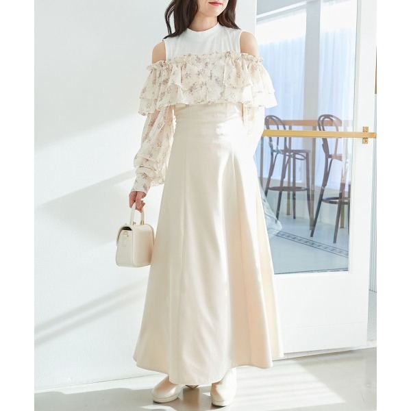 甜心貓~現貨+預購。日單 MAJESTIC LEGON 假兩件可露肩荷葉邊修身長袖洋裝 連衣裙 連身裙 SM 多色-細節圖4