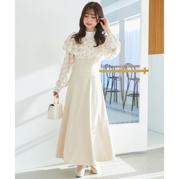 甜心貓~現貨+預購。日單 MAJESTIC LEGON 假兩件可露肩荷葉邊修身長袖洋裝 連衣裙 連身裙 SM 多色-細節圖11