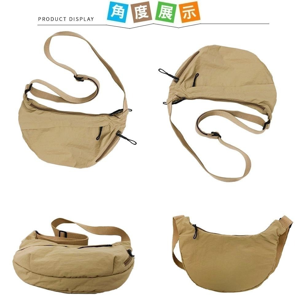 SPRING-輕量大容量時尚彎月尼龍肩背包斜背包 腋下尼龍水餃包-多色-細節圖4