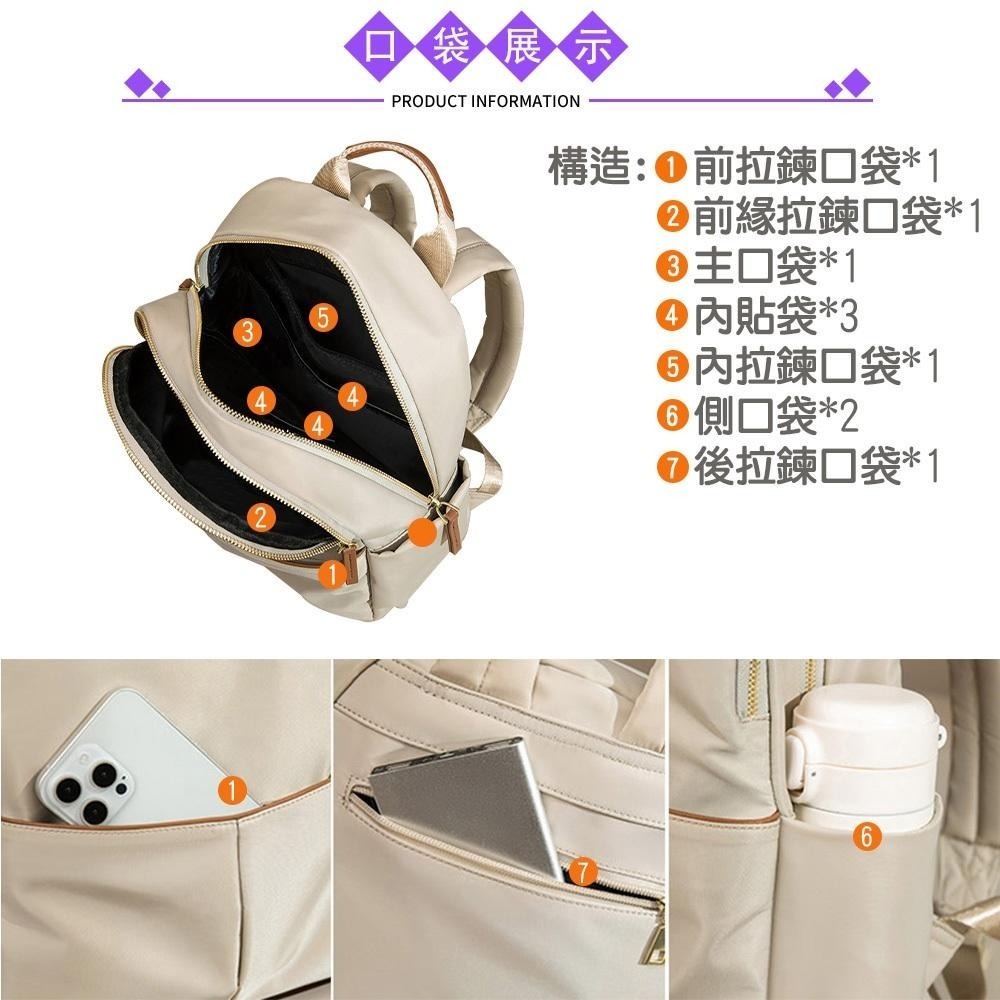 SPRING-日系簡約尼龍後背包大學生書包輕便休閒旅行後背包多功能後背包-多色-細節圖7