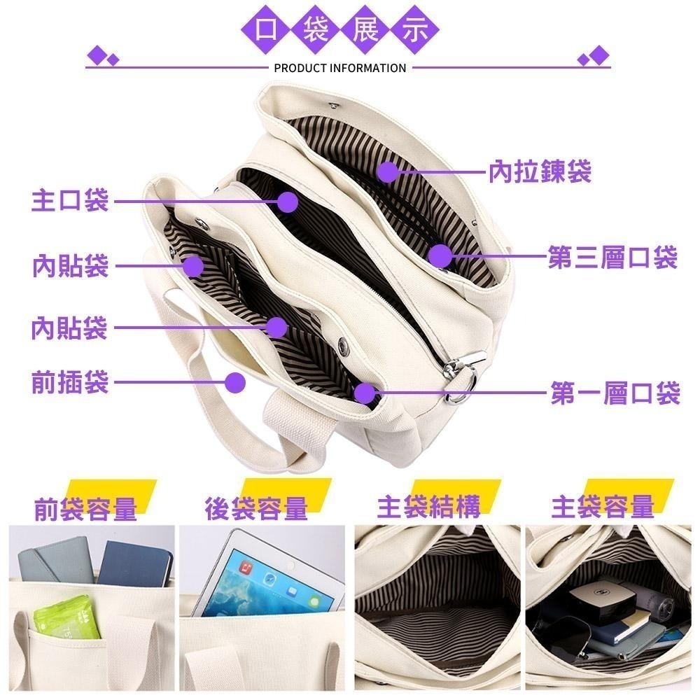 mini spring-日式手提斜背帆布包 三層手提斜背帆布包-多色-細節圖6