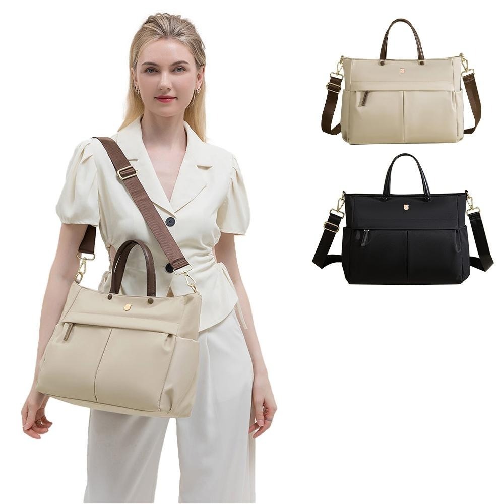 SPRING-尼龍托特肩背包商務通勤手提包大容量防震電腦包輕旅行斜背包-多色-細節圖3