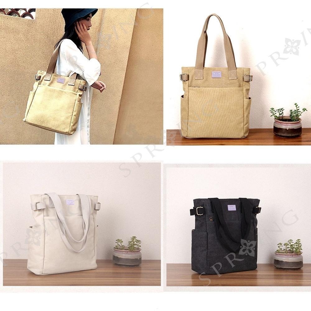 SPRING-日式簡約帆布袋 復古帆布肩背包 帆布側背包 A4可放手提肩背豎款帆布包-多色-細節圖8