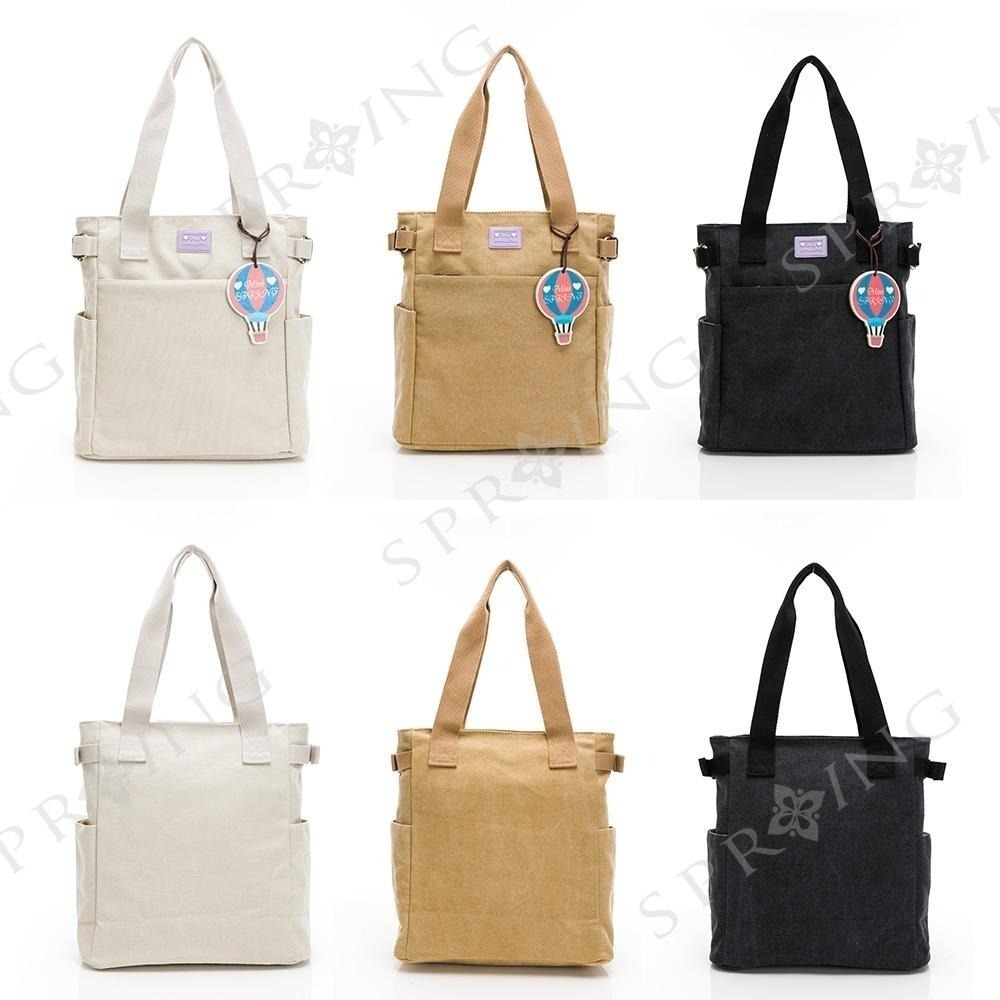 SPRING-日式簡約帆布袋 復古帆布肩背包 帆布側背包 A4可放手提肩背豎款帆布包-多色-細節圖9