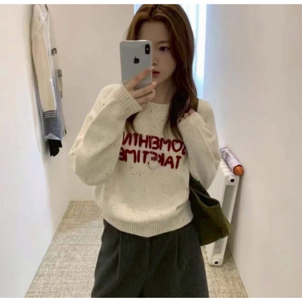 韓系質感可愛QQ繡線字母圓領上衣-細節圖2