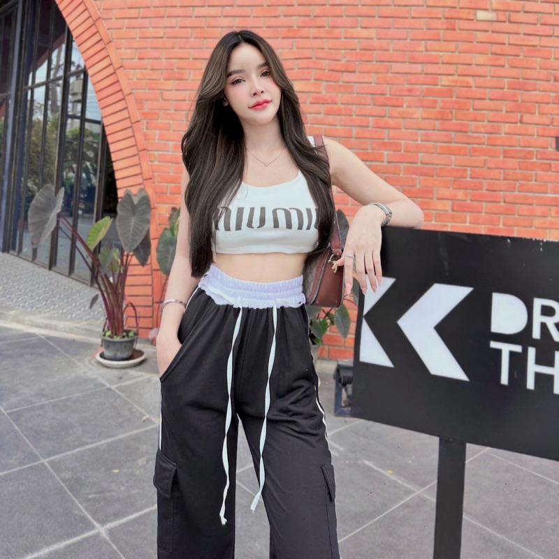 趕上泰國熱了沒🇹🇭泰系Y2K重工裝辣妹｜撞色綁帶重工褲+翻玩MIUMIU背心-細節圖2