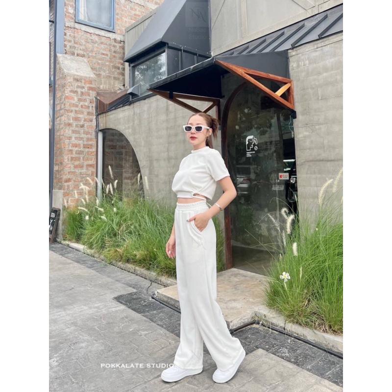 ɴᴀʙᴀᴇ sᴛᴜᴅɪᴏ🛒正泰國製造🇹🇭夏日短板綁帶T+闊腿舒適棉質長褲套set-細節圖2