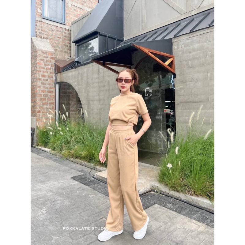 ɴᴀʙᴀᴇ sᴛᴜᴅɪᴏ🛒正泰國製造🇹🇭夏日短板綁帶T+闊腿舒適棉質長褲套set-細節圖3