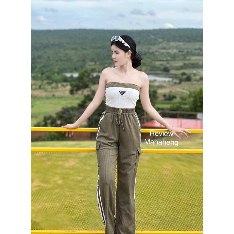 真是泰正了！！🌟預購🌟泰國🇹🇭撞色小標平口工裝褲set套裝-細節圖5