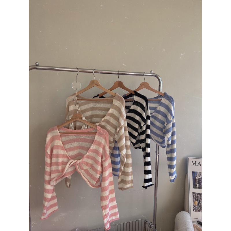 ɴᴀʙᴀᴇ sᴛᴜᴅɪᴏ🛒獻上甜系穿搭 正反都可穿!!｜美背扭結寬條薄針織-細節圖5