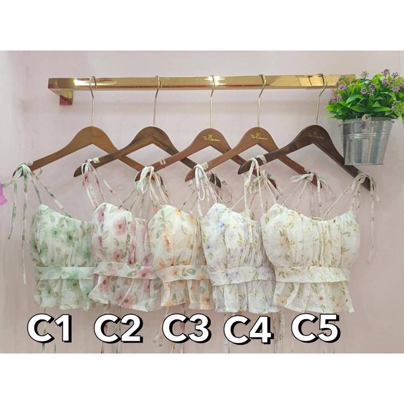 泰國🇹🇭碎花背心 雪紡桃心領綁帶小可愛-細節圖7