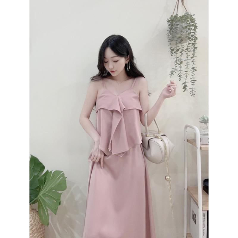 ɴᴀʙᴀᴇ sᴛᴜᴅɪᴏ🛒法式宮廷兩件式🏷️浪漫細肩v領微緞荷葉背心+浪漫垂墜感微緞大傘擺長裙-細節圖3