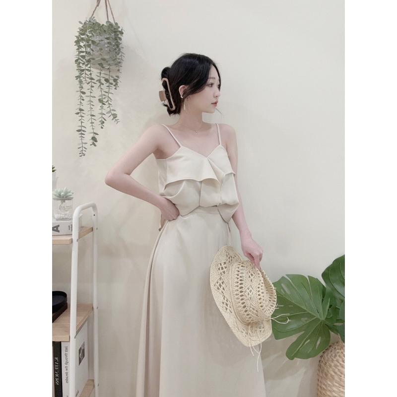 ɴᴀʙᴀᴇ sᴛᴜᴅɪᴏ🛒法式宮廷兩件式🏷️浪漫細肩v領微緞荷葉背心+浪漫垂墜感微緞大傘擺長裙-細節圖4