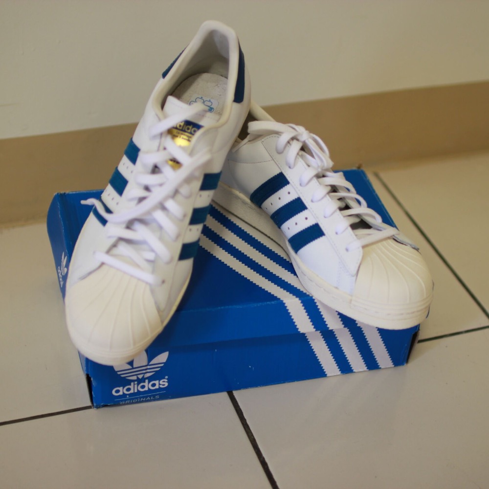 Adidas Superstar 金標 奶油頭 白底藍色邊 皮質 全新正版-細節圖2