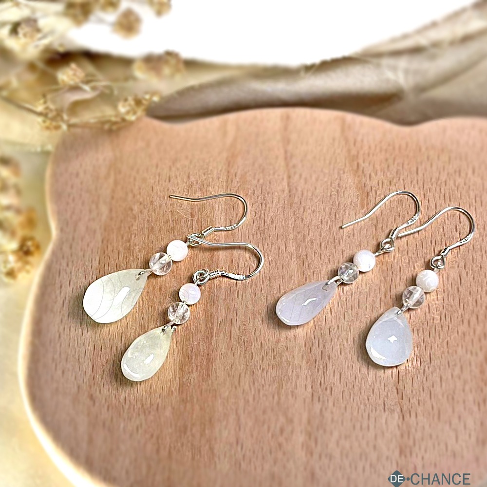 【設計款】天然水滴緬甸翡翠 印度藍月光 深海貝珠 素銀耳環|幽然清雅|925純銀 耳環 De.晶選-細節圖3