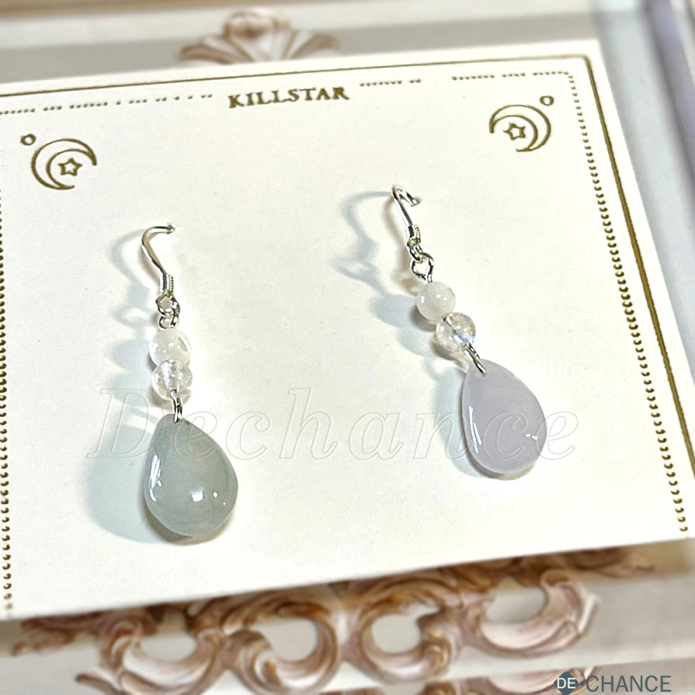 【設計款】天然水滴緬甸翡翠 印度藍月光 深海貝珠 素銀耳環|幽然清雅|925純銀 耳環 De.晶選-細節圖4