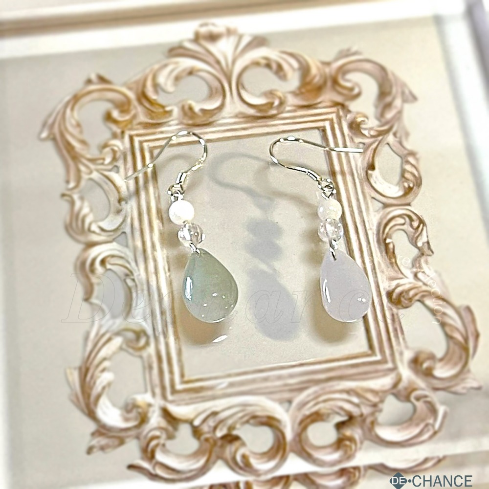 【設計款】天然水滴緬甸翡翠 印度藍月光 深海貝珠 素銀耳環|幽然清雅|925純銀 耳環 De.晶選-細節圖6