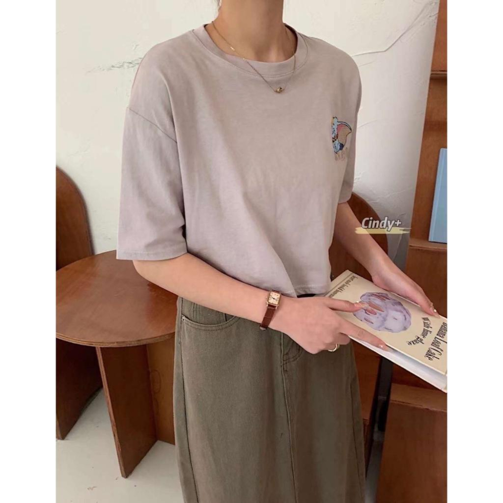 🔥現貨🔥 𝙈𝙖 𝙘𝙝𝙚𝙧𝙚 現貨實拍 夏季刺繡小飛象短袖棉TEE-細節圖2