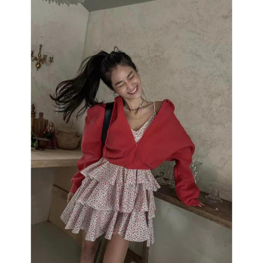 ⭐𝙈𝙖 𝙘𝙝𝙚𝙧𝙚⭐️ 現貨實拍 細肩棉麻布料碎花蛋糕短洋 (現貨)-細節圖3