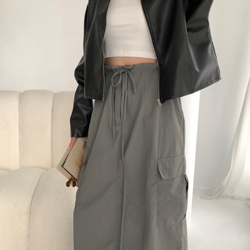 🔥現貨🔥 𝙈𝙖 𝙘𝙝𝙚𝙧𝙚 現貨實拍 水洗布抽繩工裝口袋長裙-細節圖3