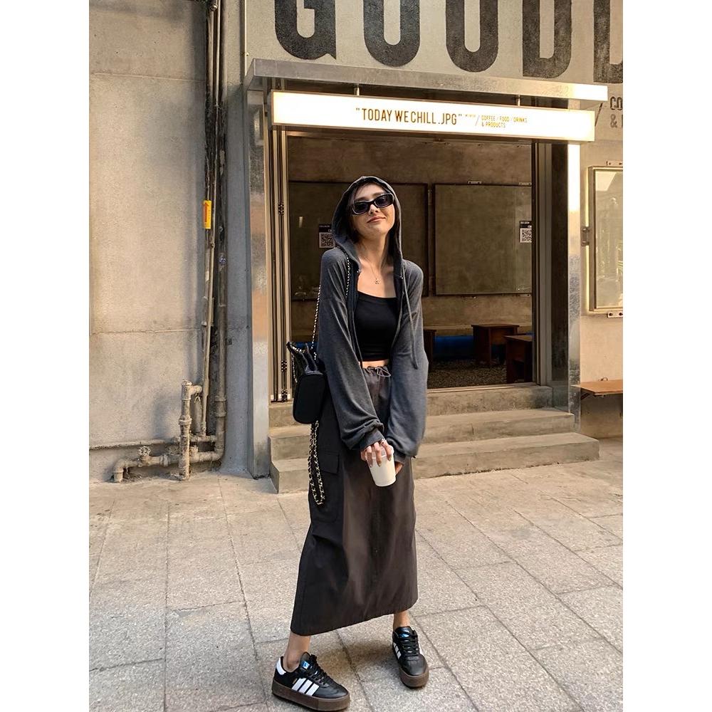 🔥現貨🔥 𝙈𝙖 𝙘𝙝𝙚𝙧𝙚 現貨實拍 水洗布抽繩工裝口袋長裙-細節圖5