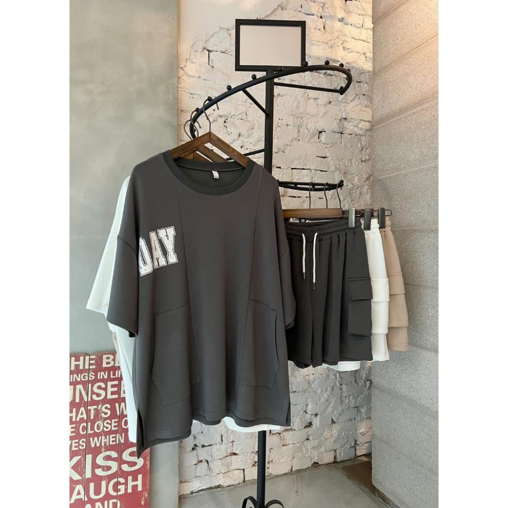 ⭐𝙈𝙖 𝙘𝙝𝙚𝙧𝙚⭐️ 現貨實拍 DAY拼接剪裁短褲套裝 (預+現)-細節圖7