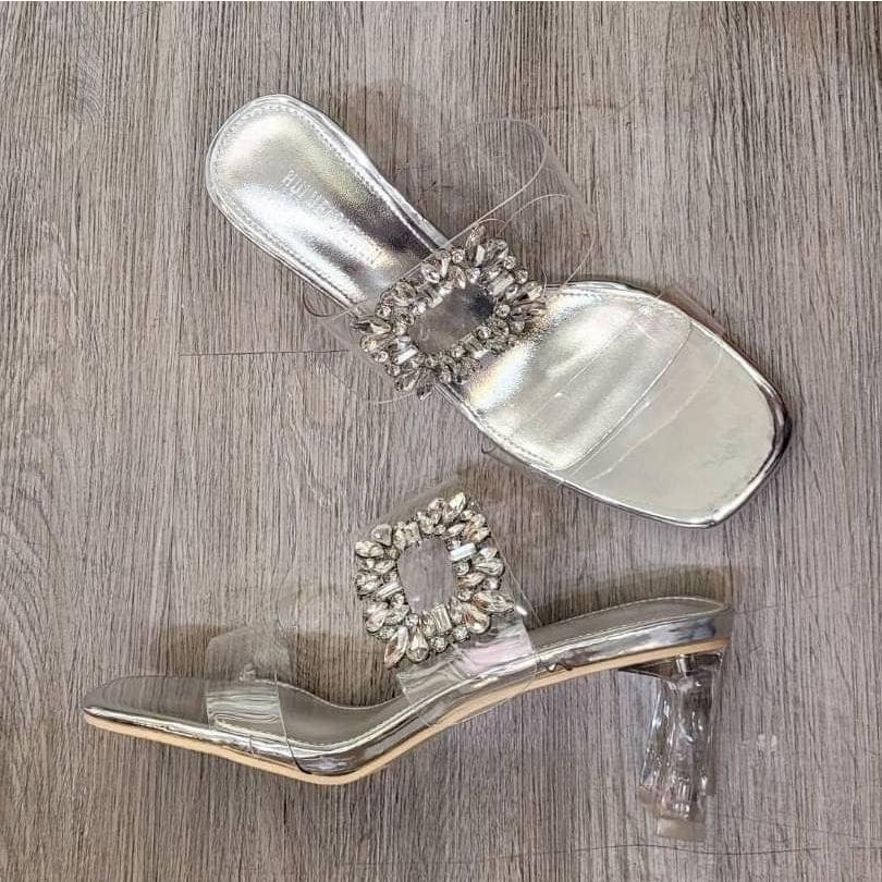 現貨銀色24.5一雙！！ ⭐𝙈𝙖 𝙘𝙝𝙚𝙧𝙚⭐️ 現貨實拍 韓國透明高跟帶方鑽涼拖鞋 (預購)-細節圖6