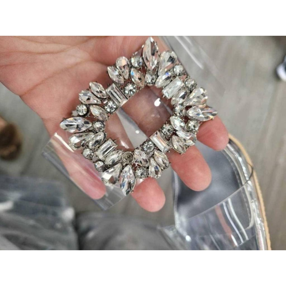 現貨銀色24.5一雙！！ ⭐𝙈𝙖 𝙘𝙝𝙚𝙧𝙚⭐️ 現貨實拍 韓國透明高跟帶方鑽涼拖鞋 (預購)-細節圖9