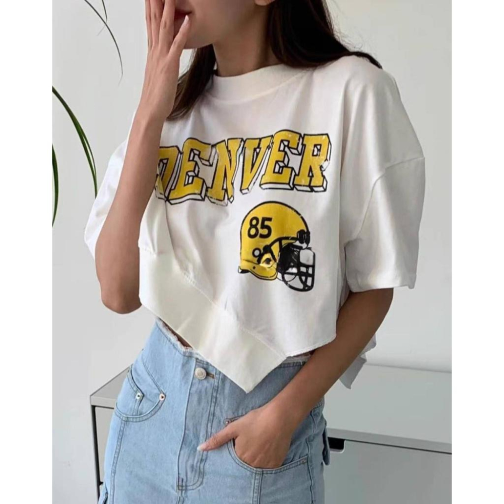 ⭐𝙈𝙖 𝙘𝙝𝙚𝙧𝙚⭐️ 現貨實拍 美式運動破損英字斜角T (預購)-細節圖4