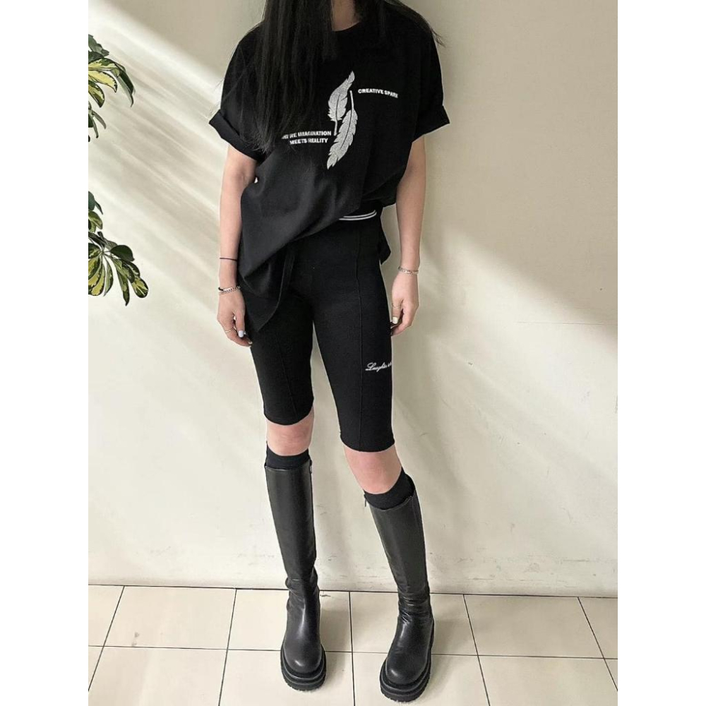 現貨！！ ⭐𝙈𝙖 𝙘𝙝𝙚𝙧𝙚⭐️ 現貨實拍 韓國英字彈性五分內搭褲 (現+預)-細節圖4