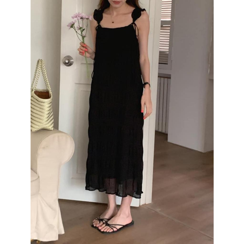 ⭐𝙈𝙖 𝙘𝙝𝙚𝙧𝙚⭐️ 現貨實拍 肩綁帶折皺感雪紡洋裝 (現+預)-細節圖5