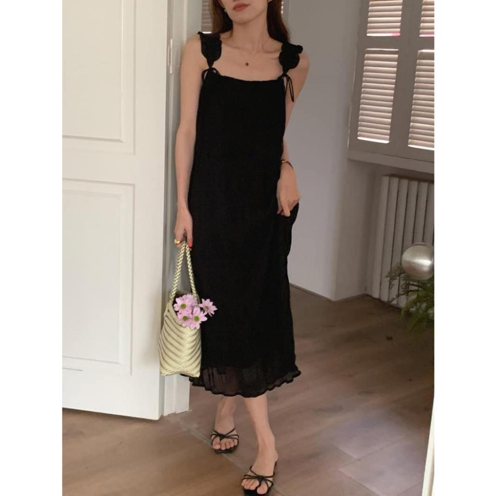 ⭐𝙈𝙖 𝙘𝙝𝙚𝙧𝙚⭐️ 現貨實拍 肩綁帶折皺感雪紡洋裝 (現+預)-細節圖6