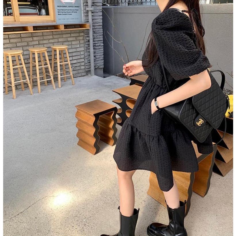 ⭐𝙈𝙖 𝙘𝙝𝙚𝙧𝙚⭐️ 現貨實拍 俏麗女孩方領後綁蓬袖短洋裝 (預購)-細節圖4